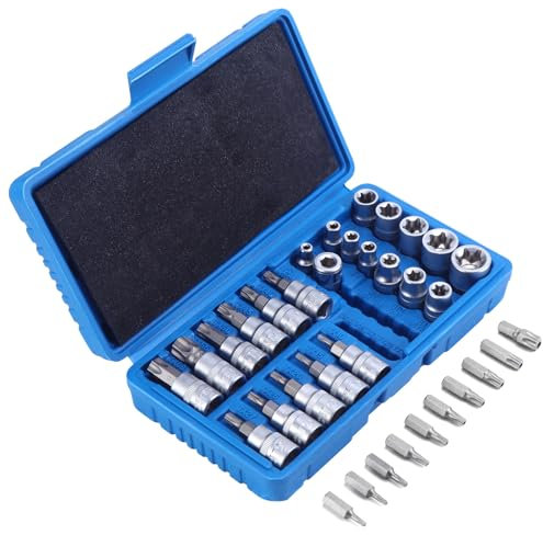 Mynoozi 34tlg Professional Torx Bit Steckschlüsselsatz, Stecknuss Set Einschließlich 12tlg E4-E20 E-Stecker, 11tlg T10-T60 Torx-Bit-Einsätze, 10tlg T10-T55 Plum Fittings und 1tlg Steckdosenadapter