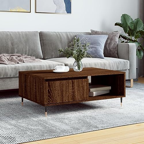 prissent Couchtisch 90x60x35cm Braun Eichen-Optik Beistelltisch,Eisen Pflanztisch Gartentisch Konsolentisch Tisch Wohnzimmer Blumenständer Coffee Table Side Table Druckertisch Nachtschrank