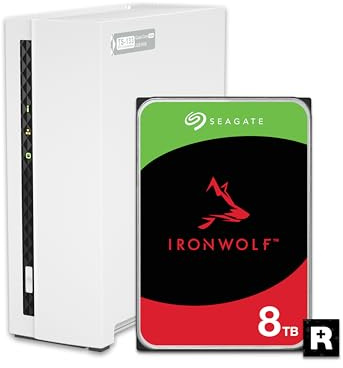 QNAP NAS domestico a 1 alloggiamento con capacità di archiviazione di 8 TB, bundle unità IronWolf di Seagate preconfigurato, con porte 1GbE (TS-133-18ST-US)