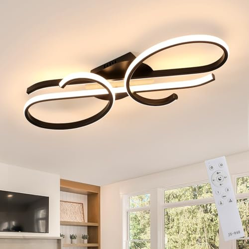 DELIPOP Plafonnier LED Dimmable, Noir Lustre LED avec Telecommande 3000K-6500K, Lampe de Plafond Moderne en Acrylique pour Chambre Salle à Manger Balcon Couloir Cuisine Étude