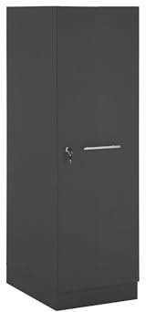 möbelando Mehrzweckschrank >LAUNDREEZY< 50x162x68cm (BxHxT) in Anthrazit, Holzwerkstoff, Drehtür mit Softclose, Stangengriff aus Metall, höhenverstellbare Füße, Stauraum für Staubsauger & Bügelbrett