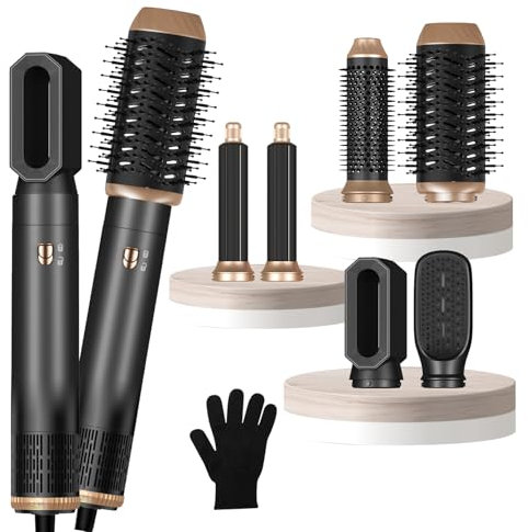 Hair Styler 6 in 1, Hair Dryer Set wiht Air Curler, Blow Dryer Brush, 3 Wind Speed and Temperature, 60000RPM Multi- Magic Styler for Drying Curling Volumizing Straightening, for Salon Blow-Out Look