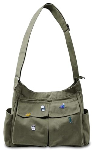 Aucuu Axelväska för kvinnor, stor crossbody väskor med justerbar rem, crossbody-väska, ledig väska, flera fickor, för resor, skola, shopping, arbete, grön, 30x12x28 cm