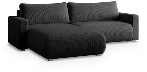 Masseno Ecksofa Turin P mit Schlaffunktion L-Form, Sofa mit Bettkasten, Wohnzimmersofa, Couch, Soffa, Bettsofa, Couchgarnitur- Schwarz, POSO 135