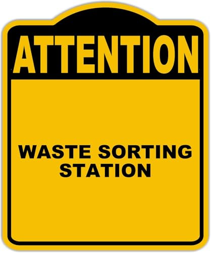 WASTE SORTING STATION Attention Yellow Black Aluminum Composite Sign 20 x 24 inches