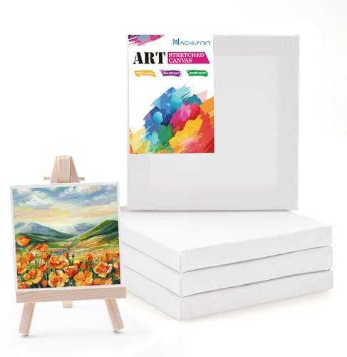 NACHLYNN Lot de 6 Toiles à Peindre 10x10 cm - Toiles en Coton Blanches pour Peinture à l'Huile et Acrylique, Panneaux de Toile sur Châssis