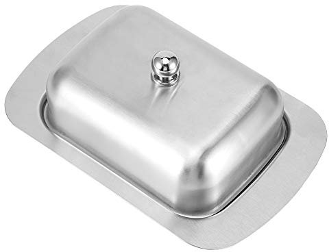 Mantequera de acero inoxidable, Mantequillero con Tapa y Asa, Butter Dish para 250 g de Mantequilla para Almacenar Queso, Platos Fríos, Pasteles, Postres y Frutas Pequeñas 19,5 x 10 x 8cm