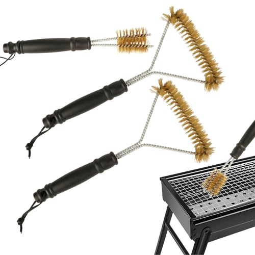 Dfuqanb 3 Stück Grillbürste Messing, Grillbürste mit Kunststoffgriff, Verbrühungshemmender Kunststoffgriff, Grill-Zubehör, Dreieckig 360° Reinigung, für Grillrost, Gasgrill, Holzkohlegrill