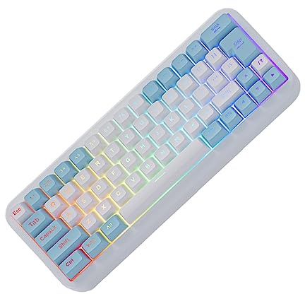 EXCEART Clavier de Jeu sans Fil 63 Touches Abs, Compact et Portable | Rétroéclairage Rgb, Connexion 2, 4g, Membrane, Blanc, Usage Informatique