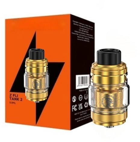 For Geekvape Atomizador Z Fli 2 Vape Tank 5,5 ML (Oro) Z Coil 0.15 XM/0.4 XM Resistor Acero de Damasco Diseño Flujo de Aire Superior A Prueba de Fugas Vaporizador Original - No Nicotine