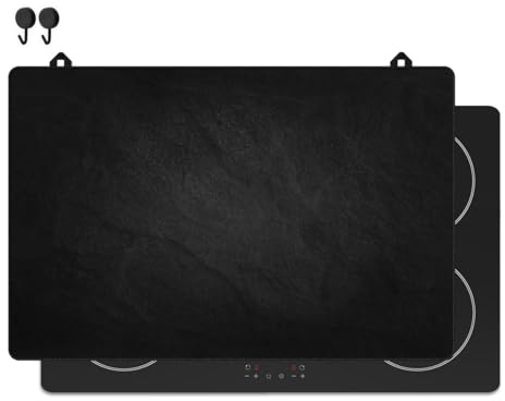 KitchyMist Protège Plaque Induction Mur de Pierres Noires - 80x52 cm - Déco cuisine - Protection pour plan de travail - Cuisson protégée - Fond de hotte de cuisine
