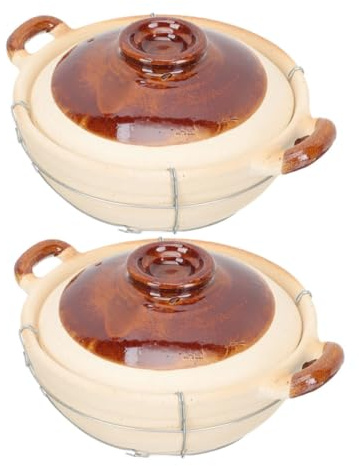 Cabilock Olla de Barro para Cocinar con Mango 0.5l, Cacerola Resistente al Calor de Arcilla Clara, Utensilio para Guisos y Arroz Individual, Apta para Horno, Juego de 2 Piezas