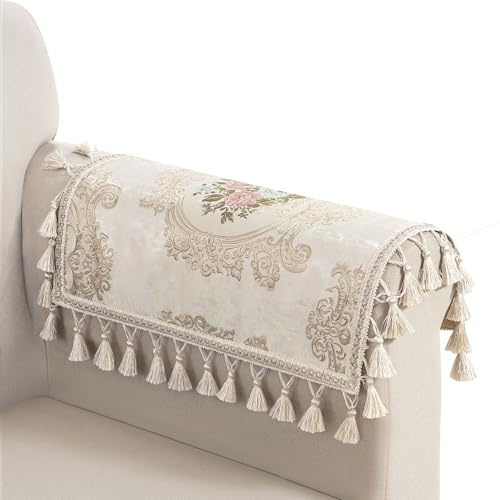 TOPLUXE Sofa-Armlehnenbezüge 2er, Anti-Rutsch Armlehnenschoner mit Quasten, Damast-Möbelschutz für Sessel Couch Relaxsessel 50x60cm (Blumen)