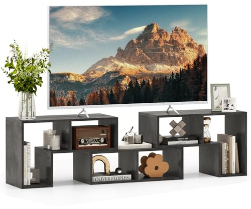 COSTWAY Mobile Porta TV Combinabile con Ripiani, TV Fino a 65'' (Grigio) | Mobile TV di Legno per Camera da Letto, Soggiorno, Capacità di Carico Massima 80 kg, 134-180 x 30 x 43 cm