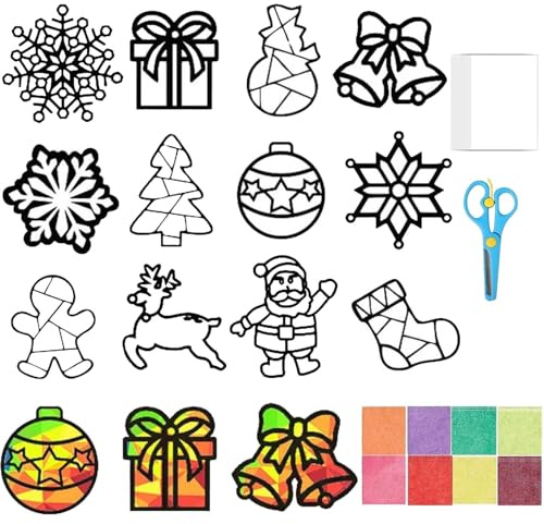 Tadpolez 12 Pièces Décorations de Noël pour Enfants- Autocollants pour Fenêtre Automne et Noël, Kit de Bricolage Enfant avec Modèles DIY, Couronnes d’Automne, Décoration de Fête Saisonnière