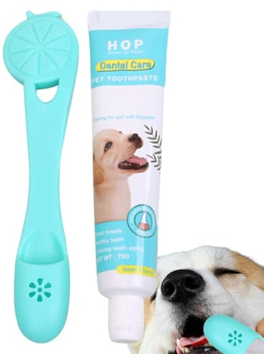 Xinhuju Pasta de Dientes para Perros, Kit de higiene para Mascotas con Cepillo de Dientes de Silicona y Pasta para Cachorros, Limpieza Suave para Gatos, Perros pequeños, Cuidado Diario