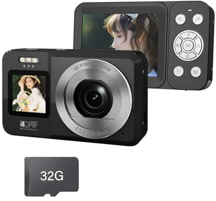 Zenlir Cámara Digital 4K 64MP Pantalla Doble De 18x Zoom Portátil para Adolescentes Y Fotografía Aire Libre Cámara Pantalla Doble para Fotografía Viaje