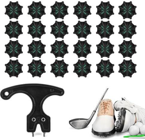 24 PCS Golf Shoe Spikes - Black & Green Golf Cleats Set - Easy Install Replacement Spikes for Enhanced Traction, Stability & Comfort on Course - Includes Installation Tool & Accessories