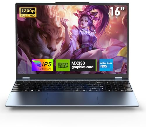 FUNYET Portátil gaming de 16 Pulgadas, Gráficos Discretos GeForce MX330, Notebook Procesador N95 (hasta 3.4Ghz), 16GB RAM 1TB SSD, FHD 1920x1080, Teclado Retroiluminado Laptop Computer，Conector Tipo-C