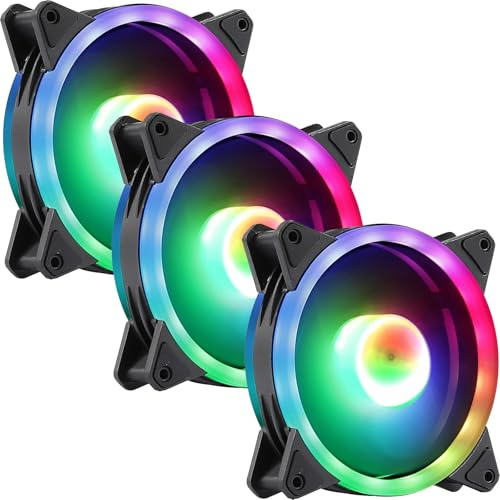 JUSTOP 3 pcs Pack 120MM Red LED PC Case Fans, Low Noise High Airflow Cooling Fan, With 3-Pin Or 4-Pin Molex Connectors (RGB)