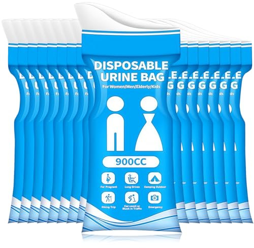 KASURE 16 Stück Urinbeutel, 900 ml Urinbeutel für Unterwegs, Einweg-Urinbeutel mit Gel, Notfalltoiletten fürs Auto für Männer, Frauen, Kinder, Notfall-Pinkelbeutel für Auto Stau, Outdoor Reisen
