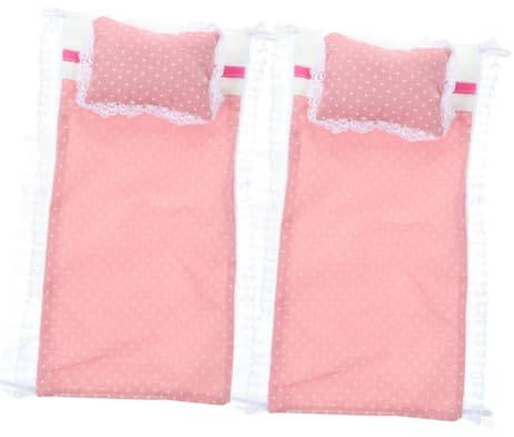 Abaodam 2 Ensembles de Literie pour Maison de Poupée Rose, Drap Housse, Oreiller Miniature et Courtepointe, Accessoires Meubles de Chambre Miniatures pour Lit de Mini-Maison, Kit