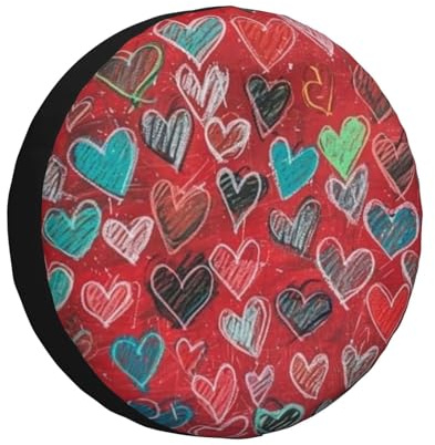 Chalk Love Valentine's Day Spare Tire Cover Bald Eagle American Flag Tire Covers Weatherproof Wheel Protector Universal Fit for Camper Trailer Rv SUV Truck 14 Inch
