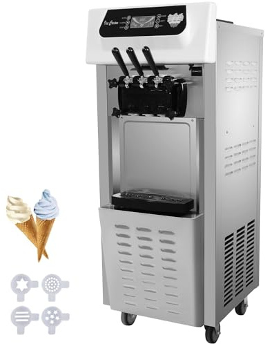 PEIXU 2200W Máquina de Helado Suave Comercial 3 Sabores, Rendimiento 20-28L/H, Heladera Profesional para Cafeterías, Bares, Buffets y Restaurantes