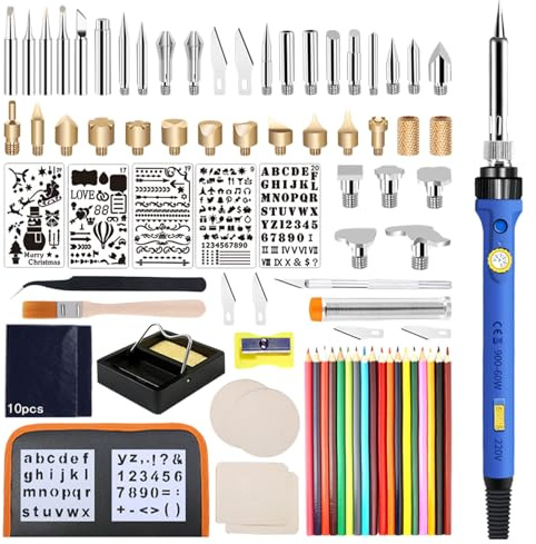 89 Stück Brandmalerei Lötkolben Set, Brandmalkolben Set, Temperatur Einstellbar 200~480 ℃, Gewindeeinsatz Lötspitzen Set Mit Farbstifte, Pyrographie-Stift, Brennwerkzeug Für Holz, Leder Und Kork Diy