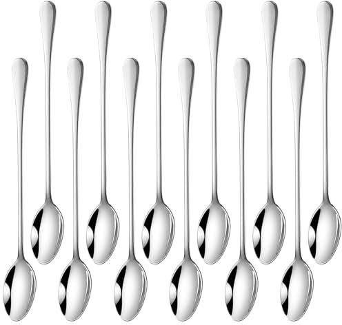 EUREKORA 12 Stück Edelstahl Eislöffel Lange Teelöffel Löffel Stiel Dessertlöffel Lang Rührlöffel aus Edelstahl Spülmaschinenfest für Eiskaffee Milchshake Eisbecher Desserts(19,5cm/7,6in)