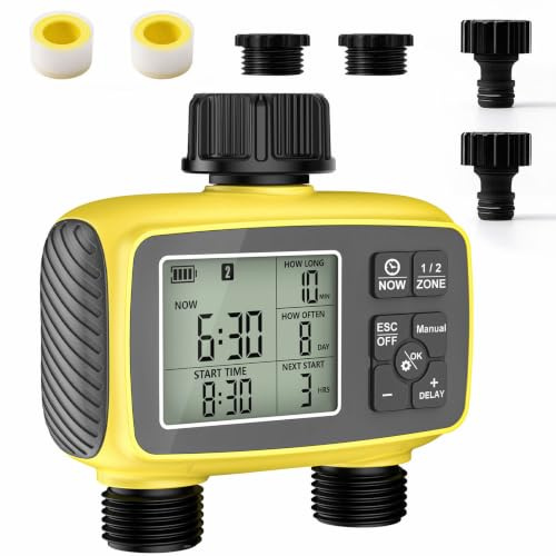Bewässerungscomputer 2 Ausgängen, Bewässerungssteuerung für Garten | Regenverzögerung Manuelle Automatische Bewässerung Zeitschaltuhr Programmierbare Wasserhahn-Zeitschaltuhr für Garten