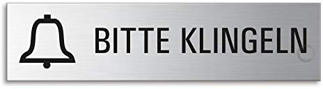 Schild Bitte Klingeln 160x40 mm Türschild aus Edelstahl fein-matt gebürstet selbstklebend 27358