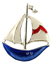 Brosche Segelboot Weiss Blau Emaille Anstecknadel Messing Versilbert