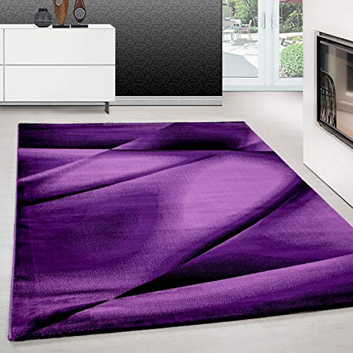 Teppium Moderner Kurzflor Teppich Läufer Flur 80 x 150 cm Lila - Flauschiger Teppich Waschbar, Abstrakt Design, Pflegeleicht, Weich - Ideal lals Bettvorleger im Schlafzimmer und Küchenläufer