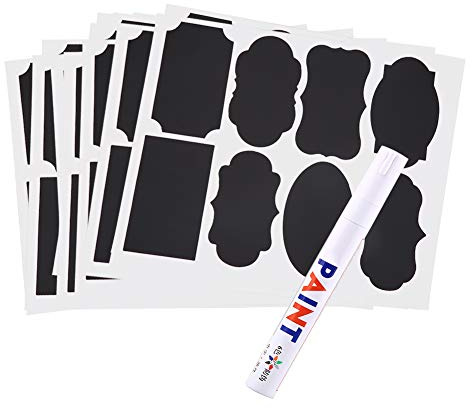 ViaGasaFamido Etiquetas de Pizarra 88 Unidades con Rotulador de Tiza Blanca - Etiquetas para Tarros de Cocina, Botellas Y Frascos, Ideal para Organizar Alimentos Y Especias