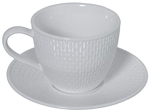 Set de 6 Tazas de té con Plato de Porcelana y con Caja de Regalo en Blanco Taza 10,5x8cm Plato 6,5cm
