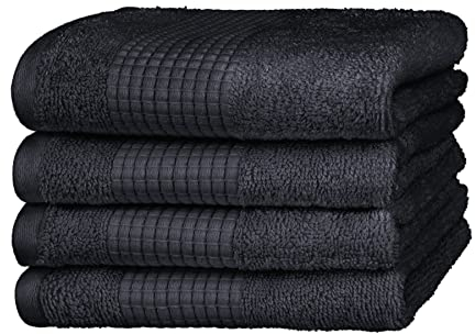 Merana Rome Juego de toallas de mano, absorbentes, suaves y sin pelusas, calidad de lujo, 100 % algodón, Öko-Tex, 590 g/m² (negro grafito, 4 toallas de invitados (30 x 50 cm)
