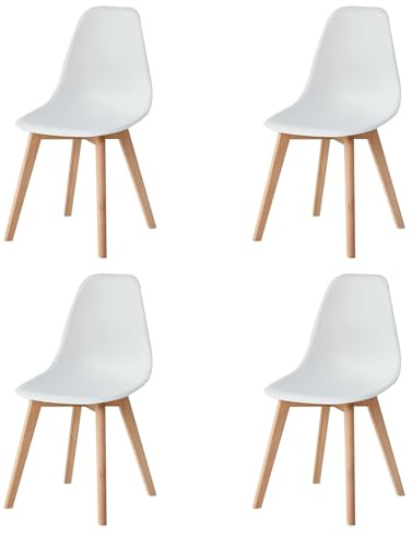 GrandCA HOME Nordica Silla de Comedor Pack 4 Sillas Comedor Madera Moderna para Oficina Cocina (Blanco-4 sillas)