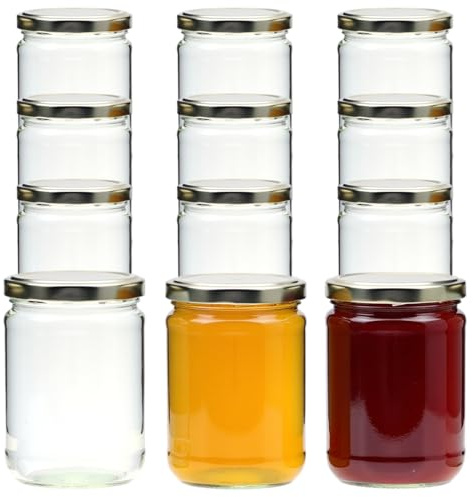 gouveo 12er Set Einmachgläser 580 ml Klassik mit Schraubdeckel silberfarben BS - Leere Vorratsgläser mit TO82 Deckel für Overnight Oats, Marmelade, Fruchtmus, Eintöpfe, Selbstgemachtes (EGKB580SBS)