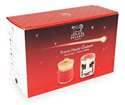 Peugeot Moulin à Poivre en Cuir rouge Baya, 8 cm et poivre Tan Hoi 70g en coffret cadeau