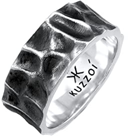 Kuzzoi Herrenring Hammerschlag Bandring massiv (10 mm) 925 Silber | Silberring geschmiedet oxidiert Ring für Männer Bikerring Ringgröße 54 66