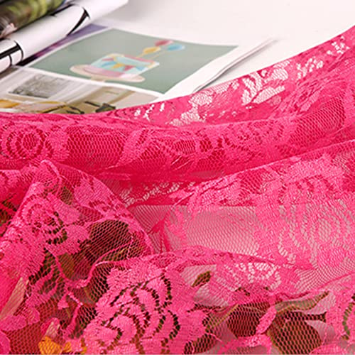 Duories 1 Yards 160cm Breit Bunte Rose Blumen Muster Spitzen Tüll Stoff,Halb Transparent Modestoff und Dekostoff zum Nähen Meterware,für Bekleidung Unterwäsche Tutu Rock Hochzeitskleid Tischdeko,Rose
