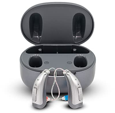 Hearing360 Amplificateurs acoustiques W3 intelligents rechargeables Bluetooth avec application pour personnaliser le son, amplificateur auditif avec étui de désinfection UV