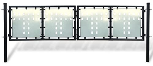 HOMIUSE Zauntor Einzeltor Schwarz 3x1,25 M Gartentor Metall SgartentüR Ichtschutz Garten Garden Gate 4 Verzinktes Blech Korrosionsschutz Robustes Schloss mit 3 keysn 2 Pfosten mit Scharnieren