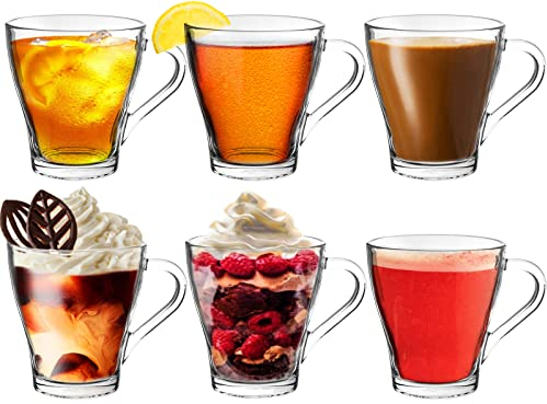 Konzept 11 - Juego de 6 vasos de té con asa XL, grandes vasos de café, capuchino, 360 ml, cristal transparente, copas de vino caliente para bebidas calientes, apto para lavavajillas