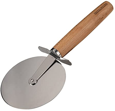 Fackelmann Pizzaschneider XXL für Pizza und Flammkuchen – Pizzarad mit scharfer Edelstahlklinge – Pizzaroller mit ergonomischem Griff aus Buchenholz – ca. 23 cm