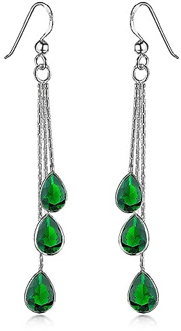 Zirkonia Pendel Ohrringe Silber 925 für Damen SO-277 | Elegante Ohrhänger 64 x 10mm aus 925 Sterling Silber mit jeweils 3 Steinen in Tropfenform von MATERIA by Matthias Wagner
