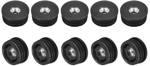 sourcing map 30Pcs Plastic Threaded Tube Inserts with M8 Thread, for 32mm/1.26 OD Round Tube, Adjustable Round Black Plastic Plug Caster Insert Chair End Caps Furniture Leg Plug