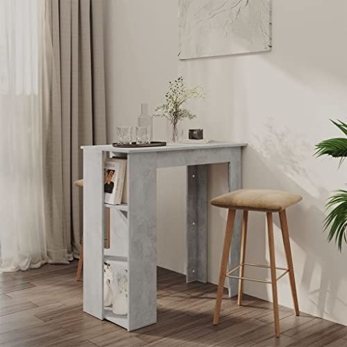 MNISDFL Konferenztisch Bartisch Stehtisch Balkontisch Bartisch mit Regal Betongrau 102x50x103,5 cm HolzwerkstoffLeicht zu montieren