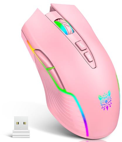 ONITOON Wireless Gaming Mouse Pink, RGB Rechargeable Computer Mice with 5 Adjustable DPI Up to 3600, 2.4G Portable Office Cordless Mice Compatible with Windows, Mac for girls woman